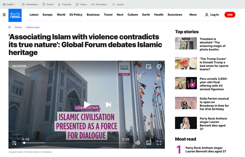 Euronews: “Associating Islam with violence contradicts its true nature”: Global Forum debates Islamic heritage