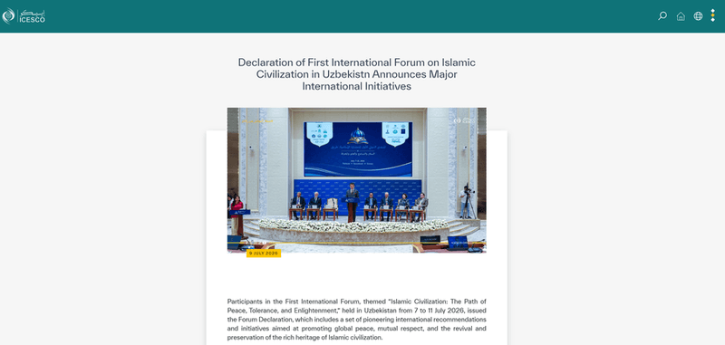 ICESCO: “Declaration of First International Islamic Civilization Forum in Uzbekistan Announces Major International Initiatives”
