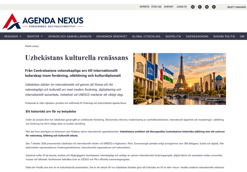 Agenda Nexus: “Ўзбекистоннинг маданий ренессанси”