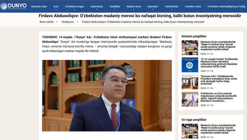 Firdavs Abdukhalikov: The cultural heritage of Uzbekistan belongs not only to us, but to all humanity